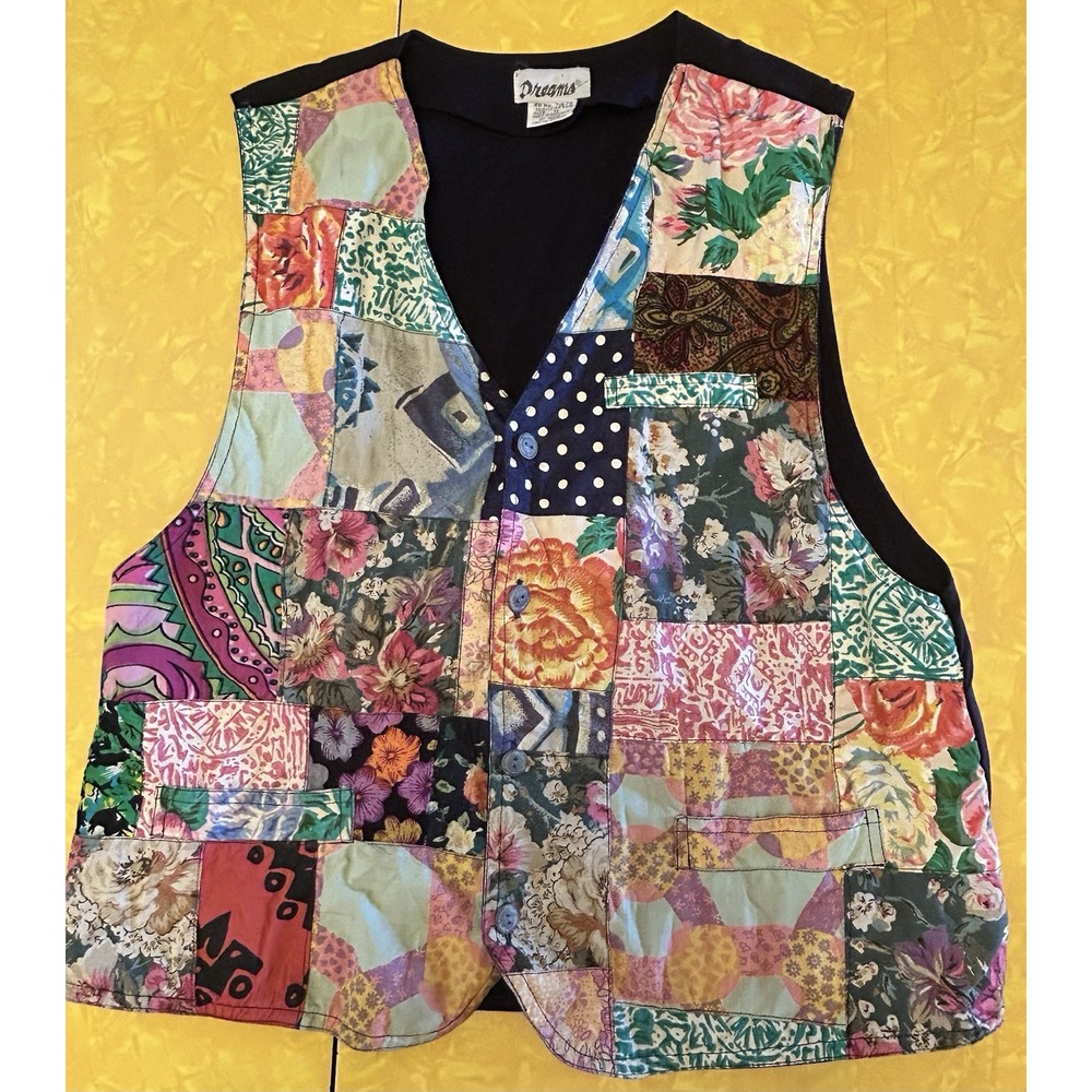VTG Patchwork Vest Womens Size M Floral Paisley Dreams Cottagecore Grandmacore